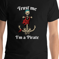Thumbnail for Personalized Pirates T-Shirt - Black - Trust Me, I'm a Pirate - Shirt Close-Up View