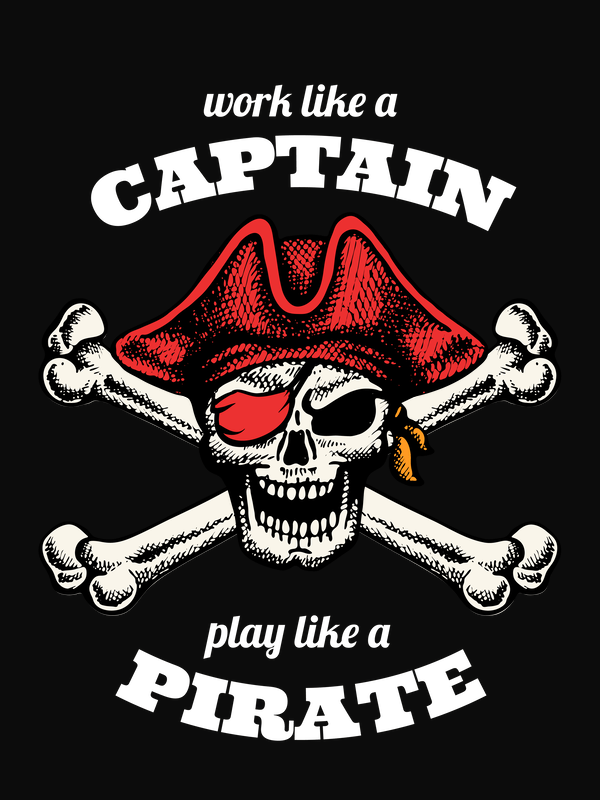Pirates T-Shirt - Black - Work Like a Captain - Crossbones - Decorate View