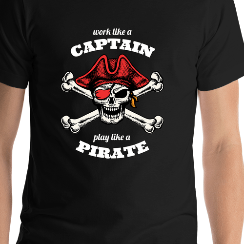 Pirates T-Shirt - Black - Work Like a Captain - Crossbones - Shirt Close-Up View