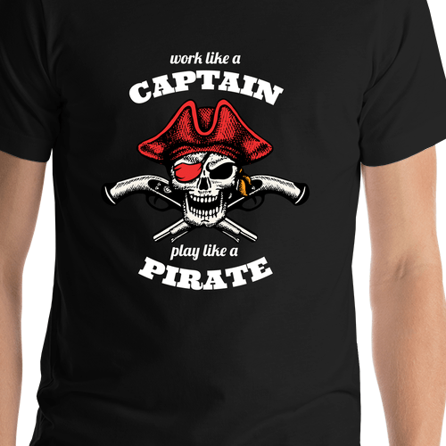 Pirates T-Shirt - Black - Work Like a Captain - Arms - Shirt Close-Up View