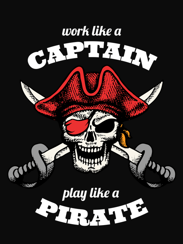 Pirates T-Shirt - Black - Work Like a Captain - Swords Up - Decorate View