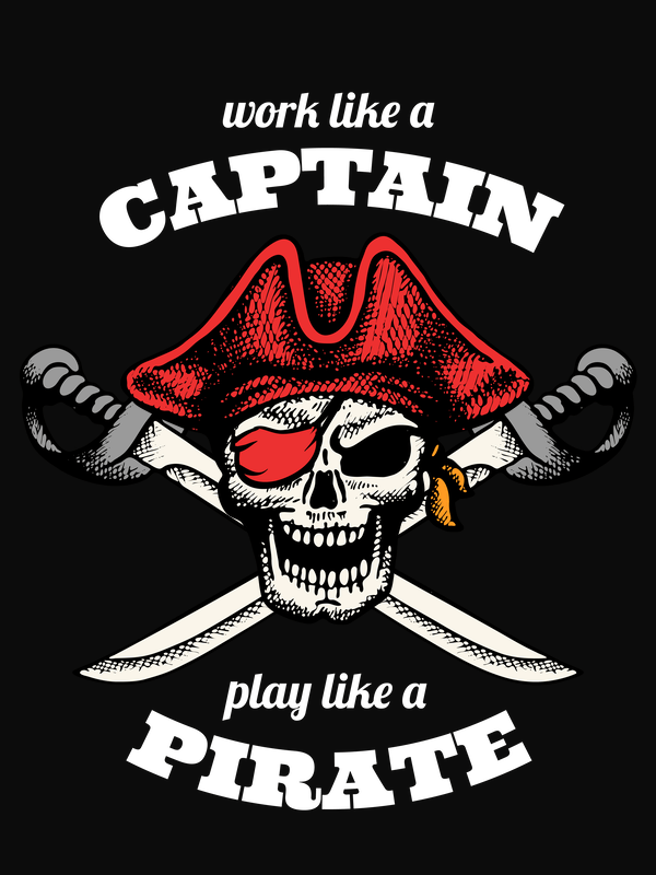 Pirates T-Shirt - Black - Work Like a Captain - Swords Down - Decorate View