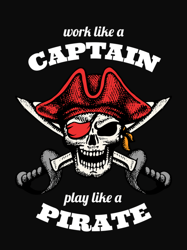 Pirates T-Shirt - Black - Work Like a Captain - Cutlass - Decorate View