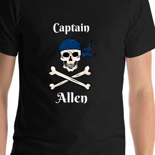 Personalized Pirate T-Shirt - Black - Crossbones & Bandana - Shirt Close-Up View