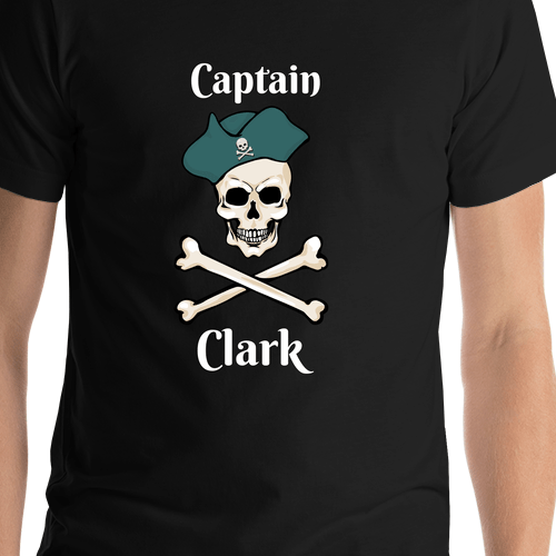 Personalized Pirate T-Shirt - Black - Crossbones & Hat - Shirt Close-Up View