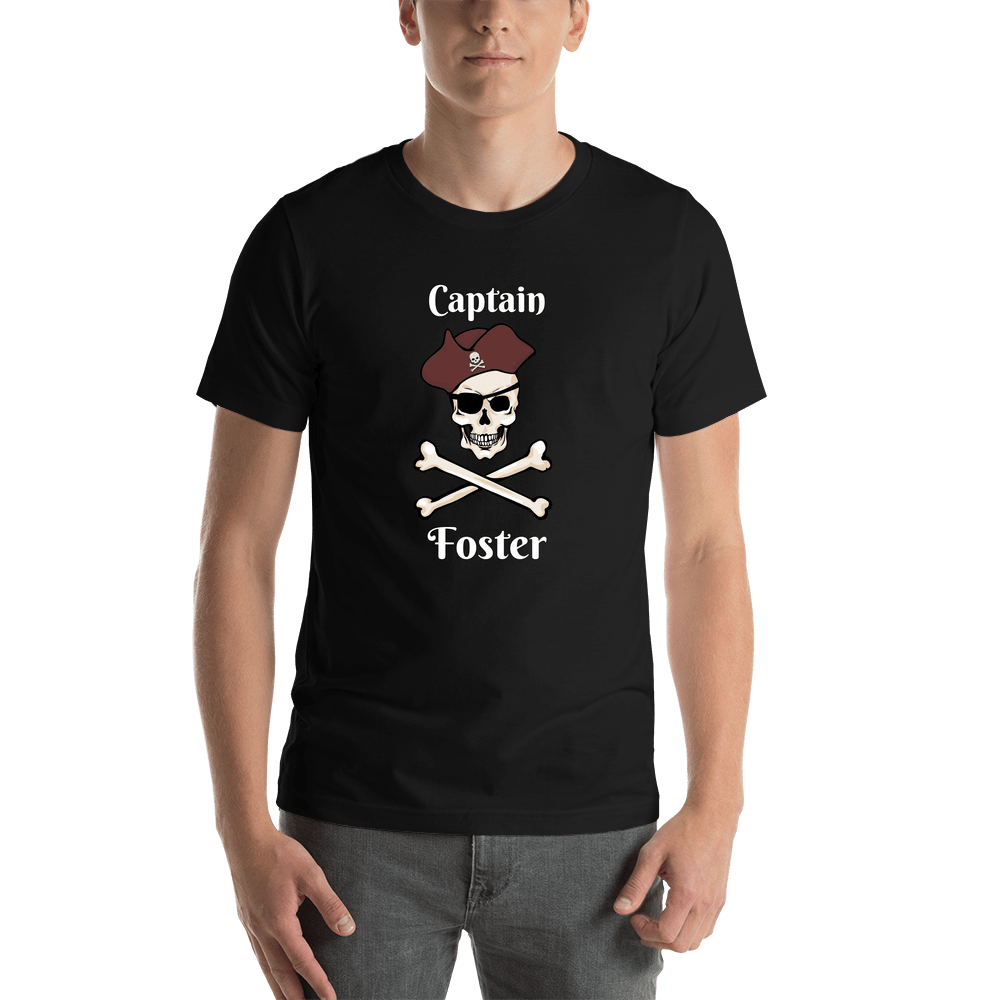Personalized Pirate T-Shirt - Black - Crossbones, Hat, & Eyepatch - Shirt View
