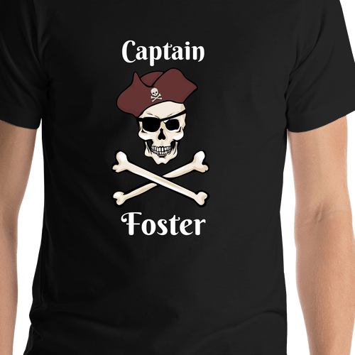 Personalized Pirate T-Shirt - Black - Crossbones, Hat, & Eyepatch - Shirt Close-Up View