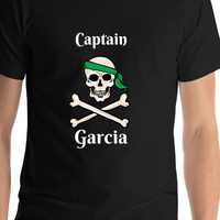 Thumbnail for Personalized Pirate T-Shirt - Black - Crossbones & Half Bandana - Shirt Close-Up View
