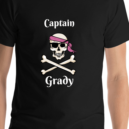 Personalized Pirate T-Shirt - Black - Crossbones, Half Bandana, & Eyepatch - Shirt Close-Up View