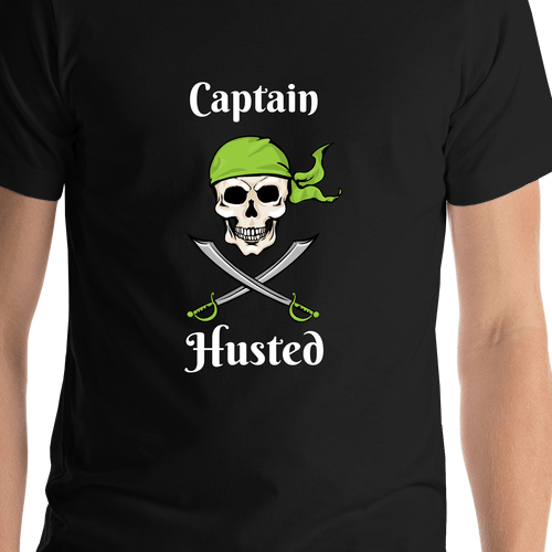 Personalized Pirate T-Shirt - Black - Swords & Bandana - Shirt Close-Up View