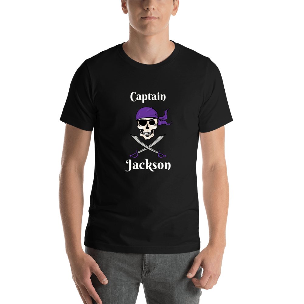 Personalized Pirate T-Shirt - Black - Swords, Bandana, & Eyepatch - Shirt View