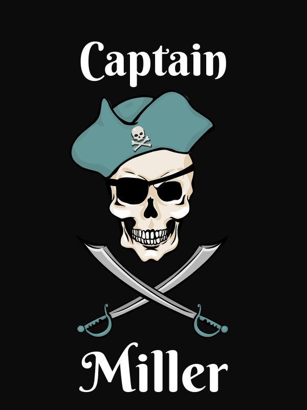 Personalized Pirate T-Shirt - Black - Swords, Hat, & Eyepatch - Decorate View