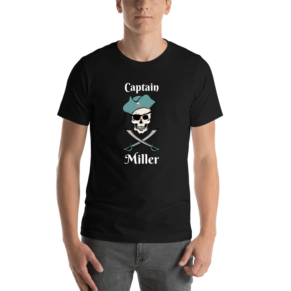 Personalized Pirate T-Shirt - Black - Swords, Hat, & Eyepatch - Shirt View