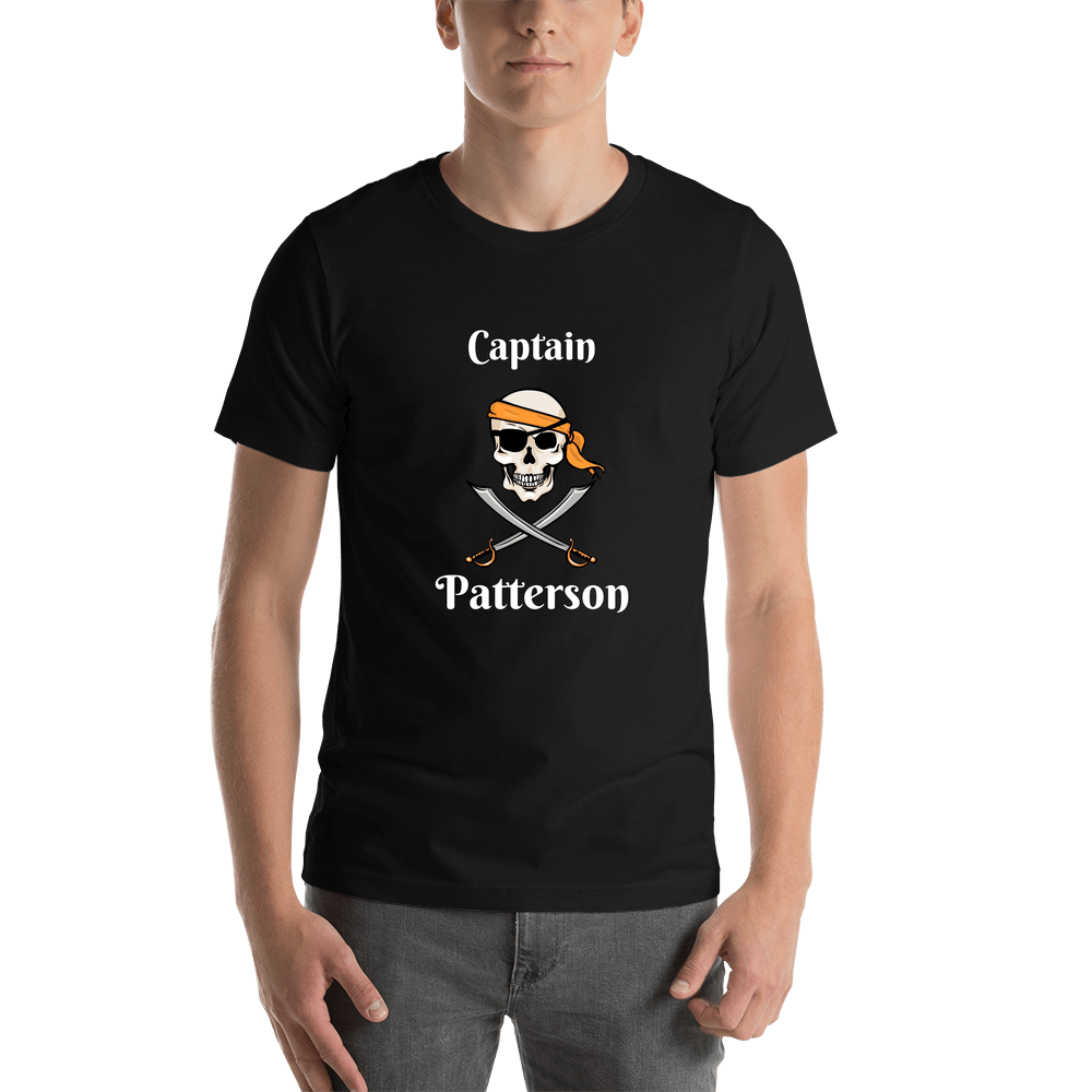 Personalized Pirate T-Shirt - Black - Swords, Half Bandana, & Eyepatch - Shirt View
