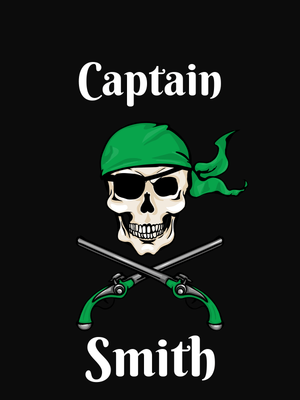 Personalized Pirate T-Shirt - Black - Arms, Bandana, & Eyepatch - Decorate View