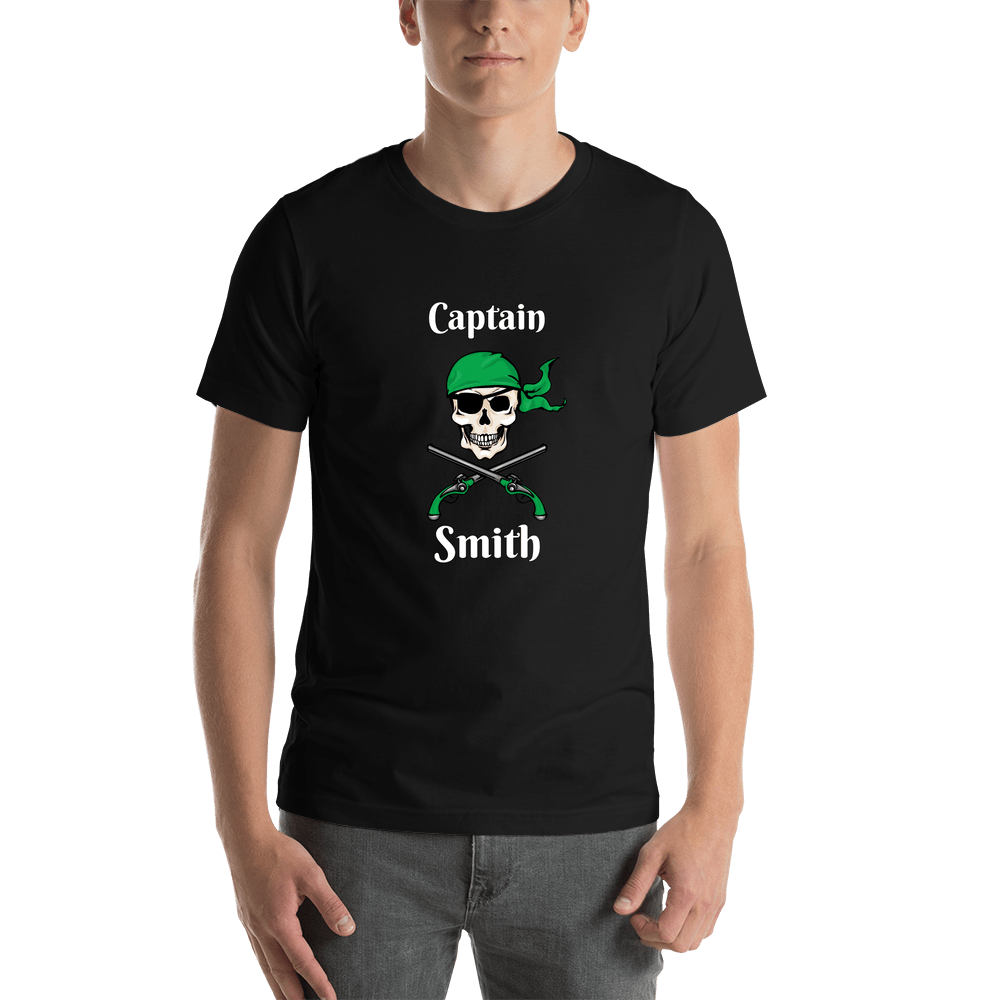 Personalized Pirate T-Shirt - Black - Arms, Bandana, & Eyepatch - Shirt View