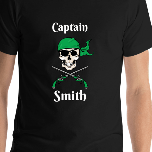 Personalized Pirate T-Shirt - Black - Arms, Bandana, & Eyepatch - Shirt Close-Up View