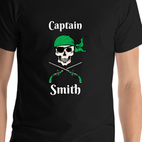 Thumbnail for Personalized Pirate T-Shirt - Black - Arms, Bandana, & Eyepatch - Shirt Close-Up View