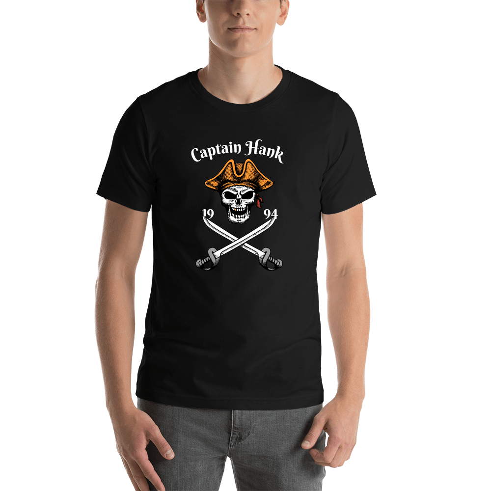 Personalized Pirate T-Shirt - Black - Swords Up - Shirt View