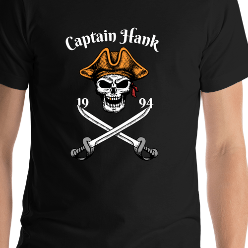 Personalized Pirate T-Shirt - Black - Swords Up - Shirt Close-Up View