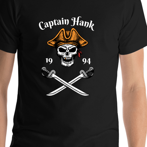 Personalized Pirate T-Shirt - Black - Swords Down - Shirt Close-Up View
