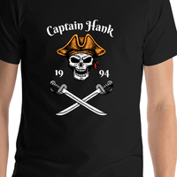 Thumbnail for Personalized Pirate T-Shirt - Black - Swords Down - Shirt Close-Up View