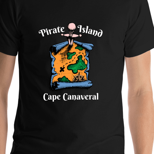 Personalized Pirate T-Shirt - Black - Island Map - Shirt Close-Up View