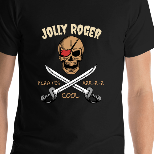 Personalized Pirate T-Shirt - Black - Pirates Arr Cool - Swords Up - Shirt Close-Up View