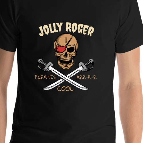 Personalized Pirate T-Shirt - Black - Pirates Arr Cool - Swords Down - Shirt Close-Up View
