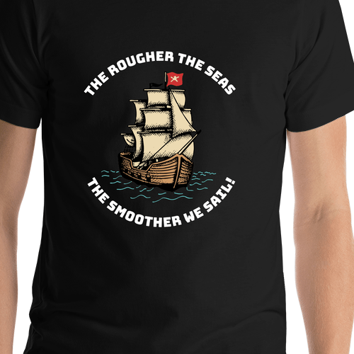 Pirate T-Shirt - Black - The Rougher The Seas - Shirt Close-Up View