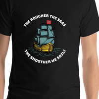 Thumbnail for Pirate T-Shirt - Black - The Rougher The Seas - Shirt Close-Up View
