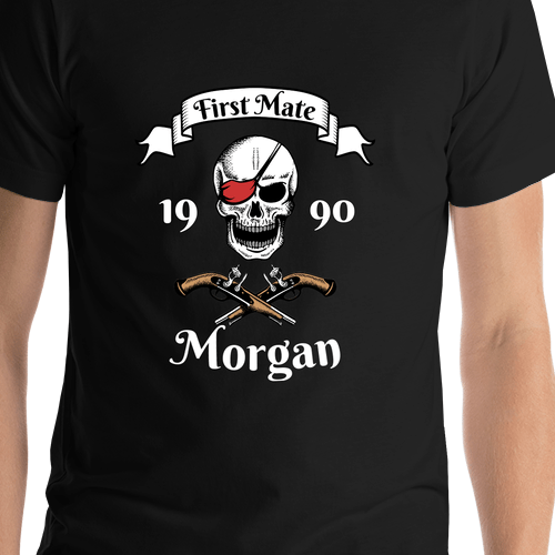 Personalized Pirate T-Shirt - Black - First Mate - Shirt Close-Up View