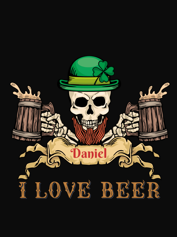 Personalized Pirate T-Shirt - Black - I Love Beer - St Patricks - Decorate View