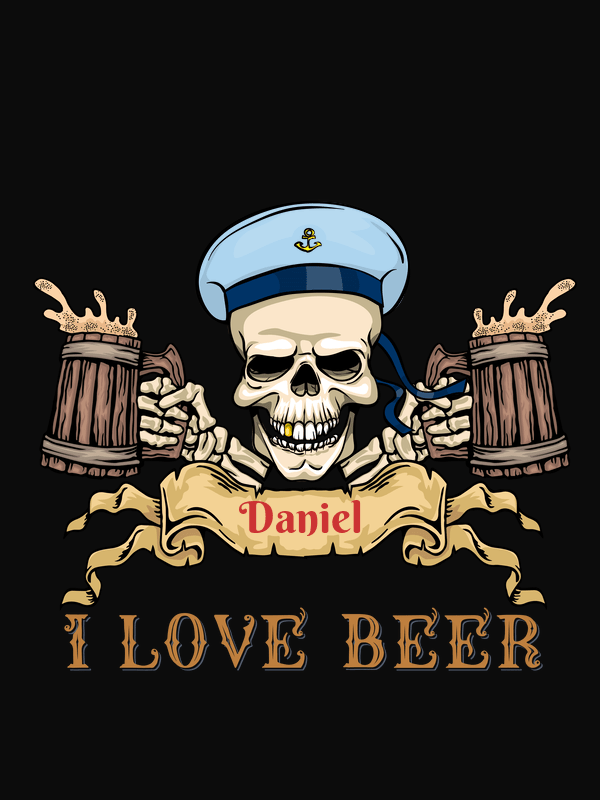 Personalized Pirate T-Shirt - Black - I Love Beer - Sailor - Decorate View