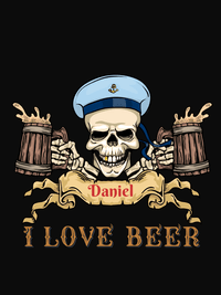 Thumbnail for Personalized Pirate T-Shirt - Black - I Love Beer - Sailor - Decorate View