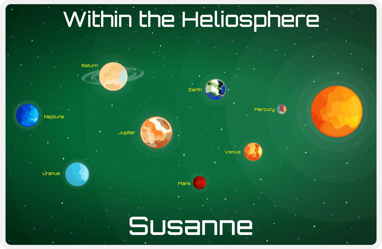 Personalized Planets Placemat IV - Within Heliosphere - Green Background -  View