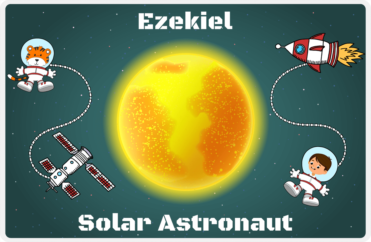 Personalized Planets Placemat IX - Solar Astronaut - Brown Hair Boy -  View
