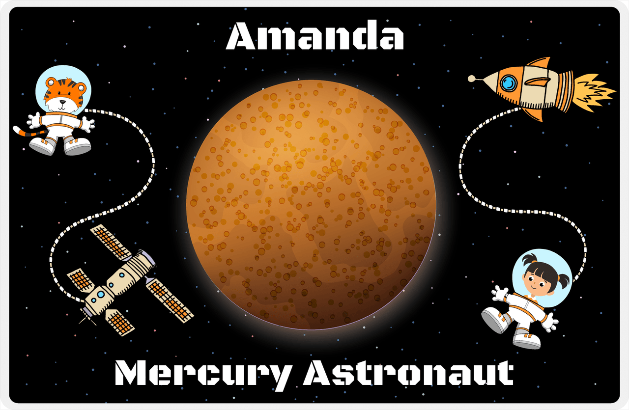 Personalized Planets Placemat X - Mercury Astronaut - Black Hair Girl -  View