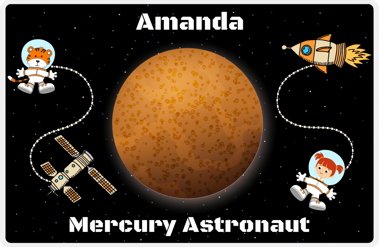 Personalized Planets Placemat X - Mercury Astronaut - Redhead Girl -  View