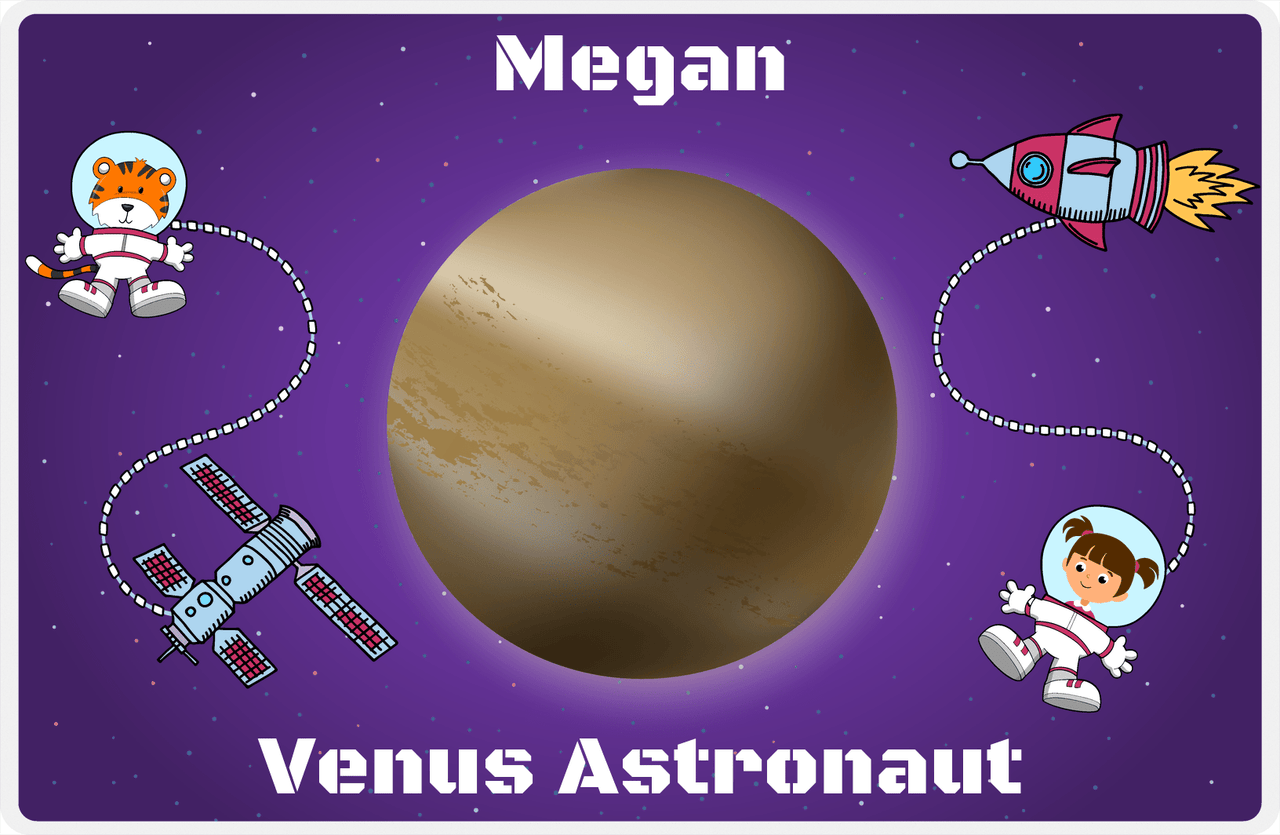 Personalized Planets Placemat XII - Venus Astronaut - Brunette Girl -  View