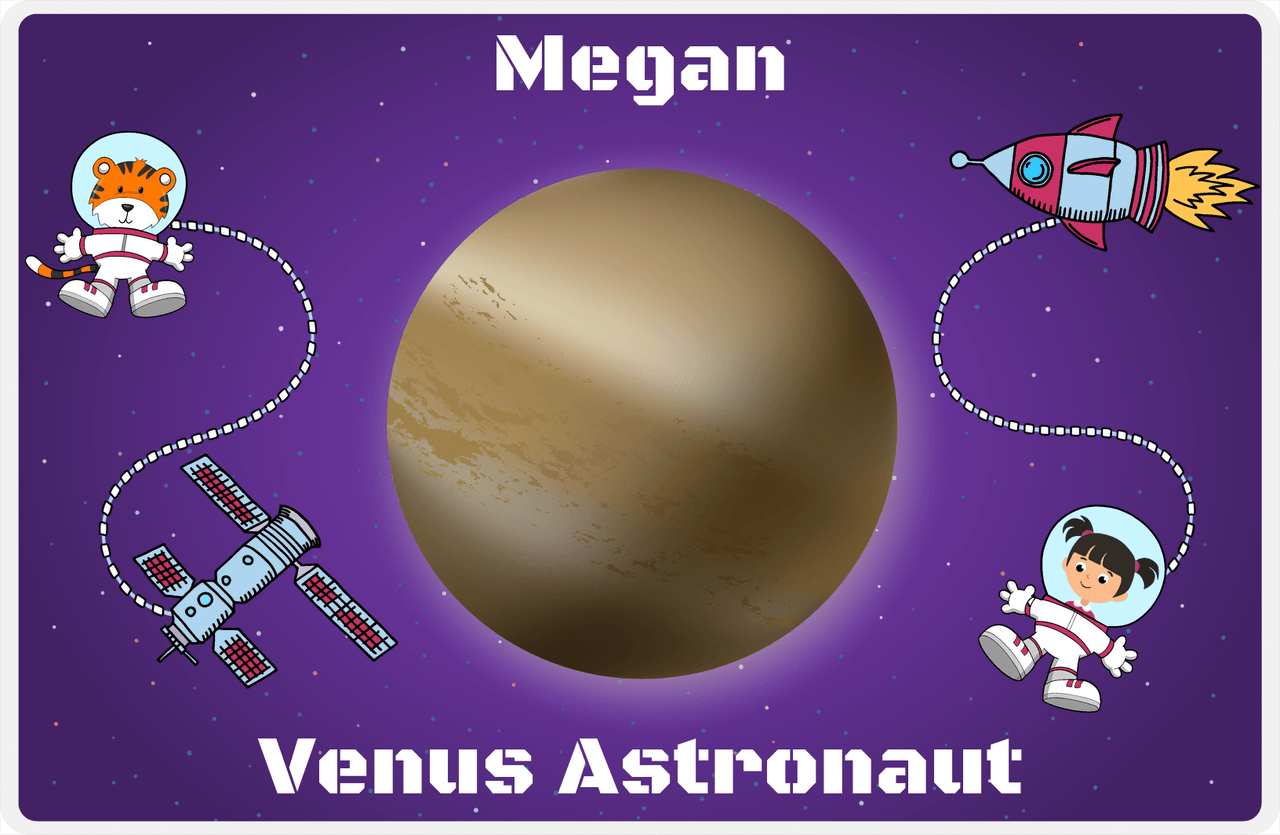 Personalized Planets Placemat XII - Venus Astronaut - Black Hair Girl -  View
