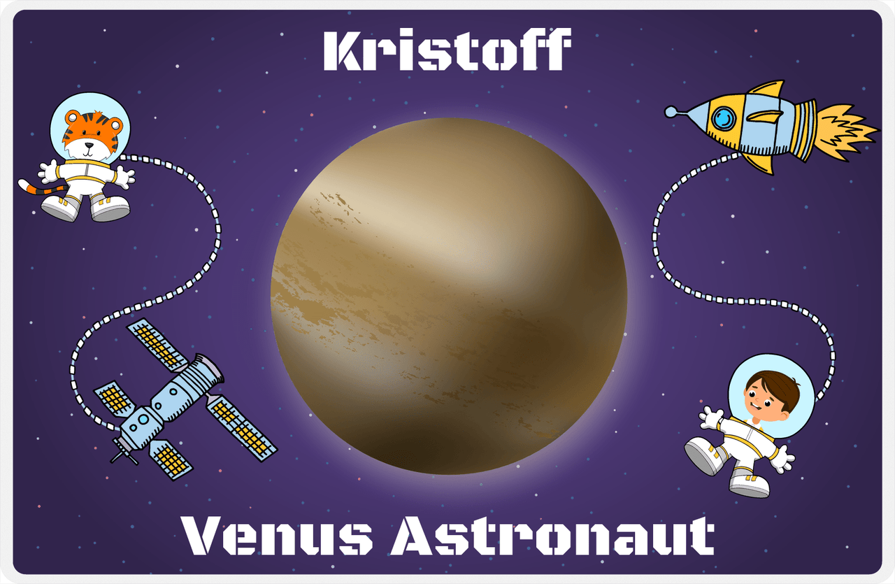 Personalized Planets Placemat XIII - Venus Astronaut - Brown Hair Boy -  View