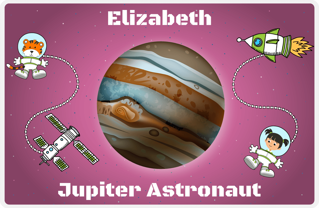 Personalized Planets Placemat XVIII - Jupiter Astronaut - Black Hair Girl -  View