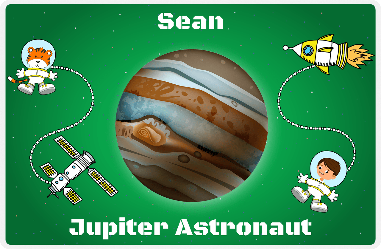 Personalized Planets Placemat XIX - Jupiter Astronaut - Brown Hair Boy -  View