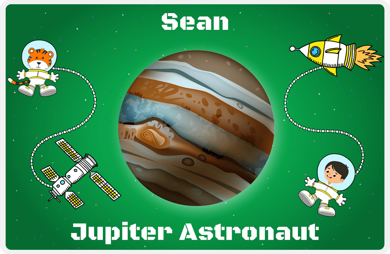 Personalized Planets Placemat XIX - Jupiter Astronaut - Black Hair Boy -  View