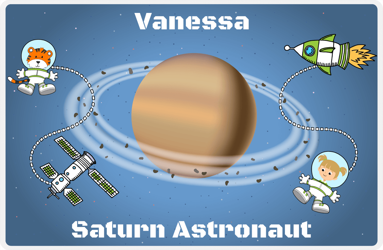 Personalized Planets Placemat XX - Saturn Astronaut - Blonde Girl -  View