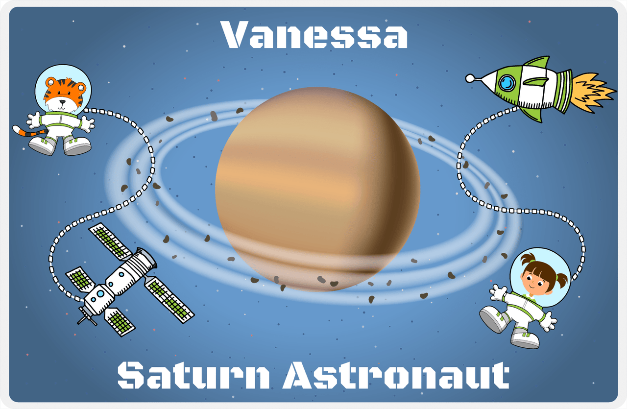 Personalized Planets Placemat XX - Saturn Astronaut - Brunette Girl -  View