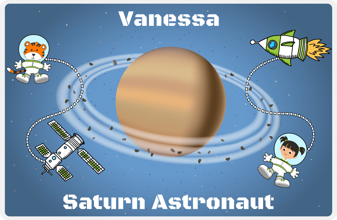 Personalized Planets Placemat XX - Saturn Astronaut - Black Hair Girl -  View