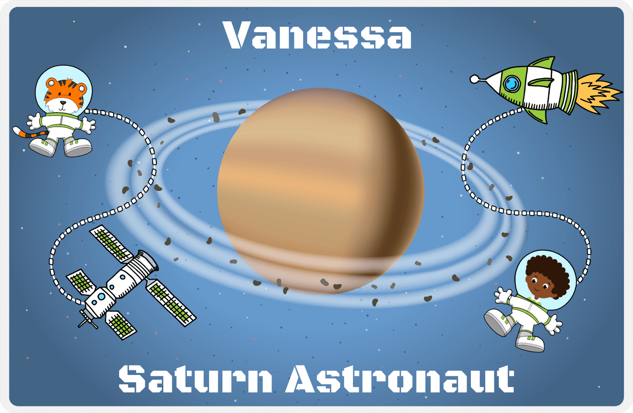 Personalized Planets Placemat XX - Saturn Astronaut - Black Girl II -  View