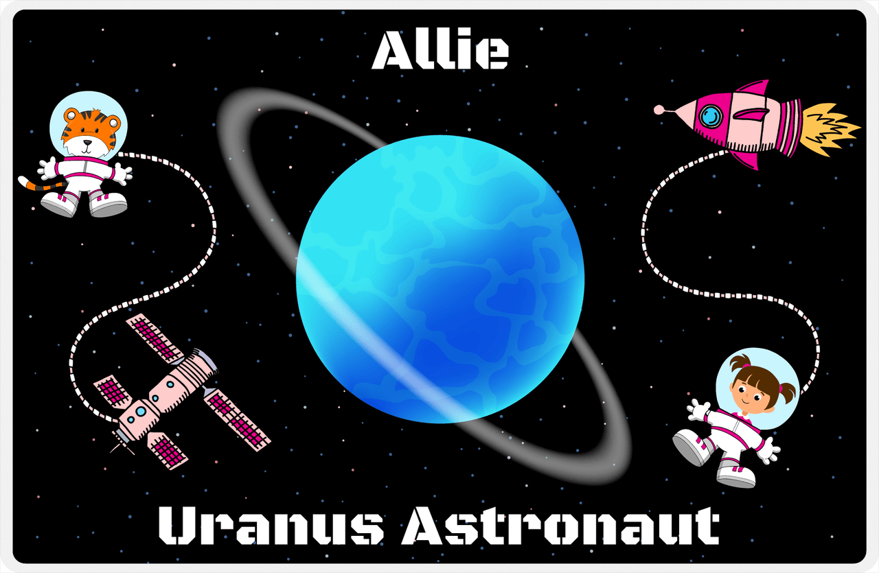 Personalized Planets Placemat XXII - Uranus Astronaut - Brunette Girl -  View